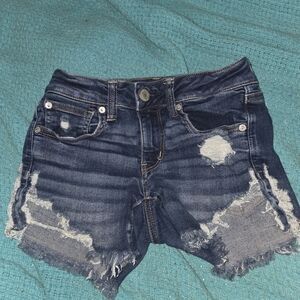 American EAGLE Dark Wash Distressed Denim SHORTS
